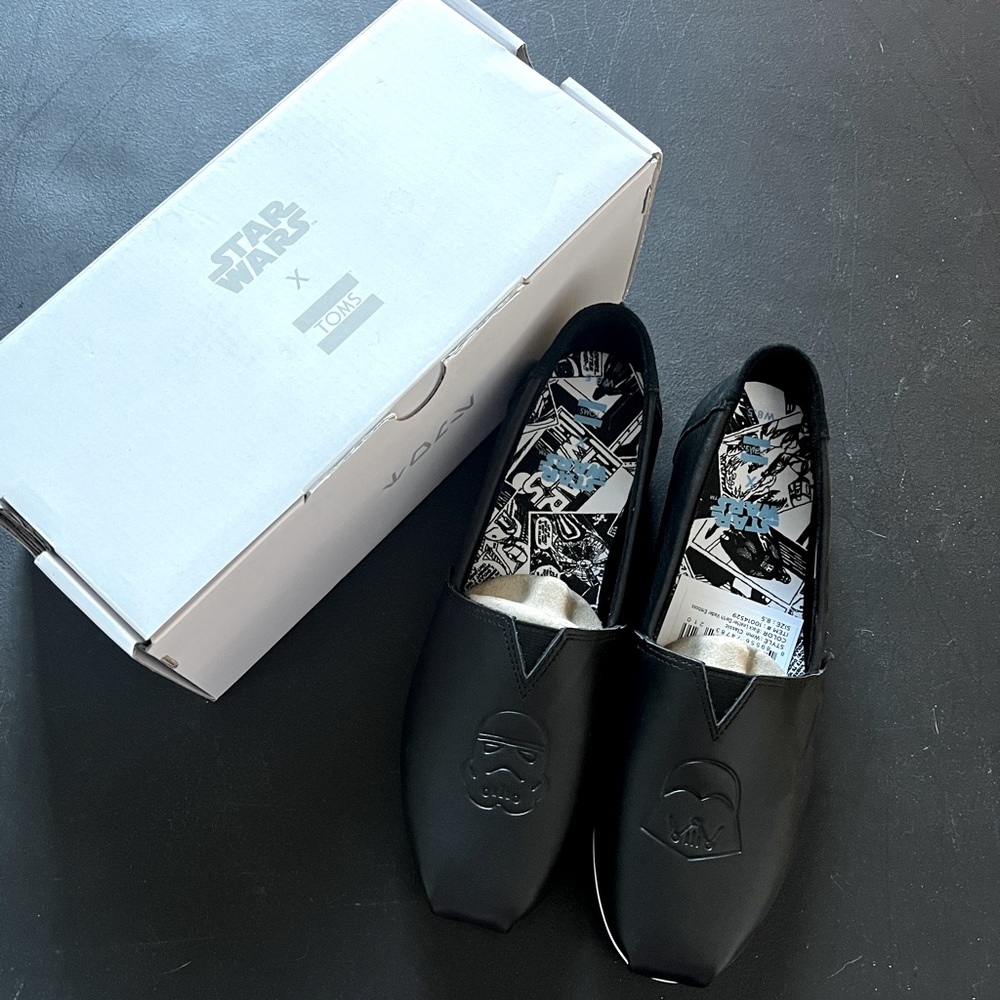 NIB Star Wars x TOMS Black Leather Darth Vader Special Edition Alpargata sz 8.5